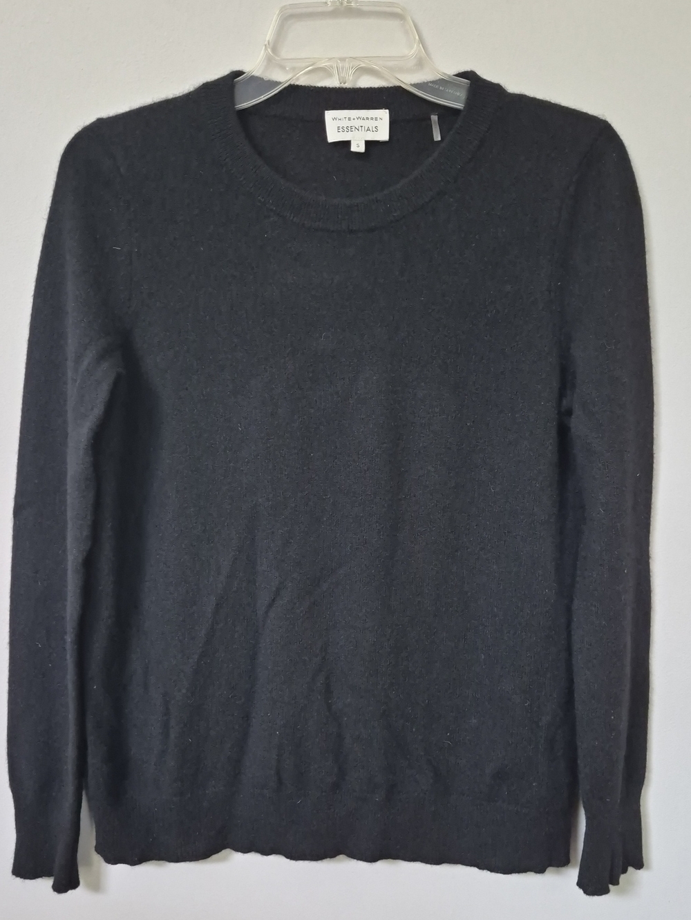 White + Warren Cashmere Crewneck Sweater Black Womens S Minimalist Capsule